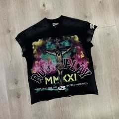 Roughplay Tee Vintage Washed Rhinestone Men’s T-Shirt New Style