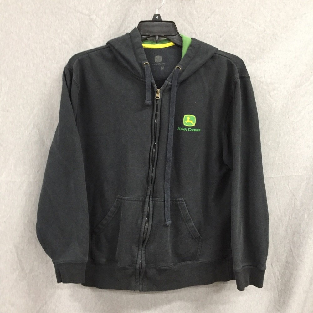 John Deere Mens Full Zip Hoodie Black Unstoppable Tractor Graphic Sweatshirt M