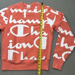 Champion Reverse Weave Crew Sweatshirt Mens S Small Coral All-Over Logo S2973
