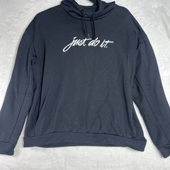 Nike Hoodie Mens Small Black White Script “Just Do It”Swoosh Pullover Sweatshirt
