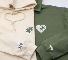 Matching Couples Hoodies, Embroidered Heart Puzzle Piece Sweatshirts