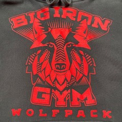 Mens Big Iron Gym Wolfpack Hoodie Black Red Wolf Graphic Sweatshirt Medium
