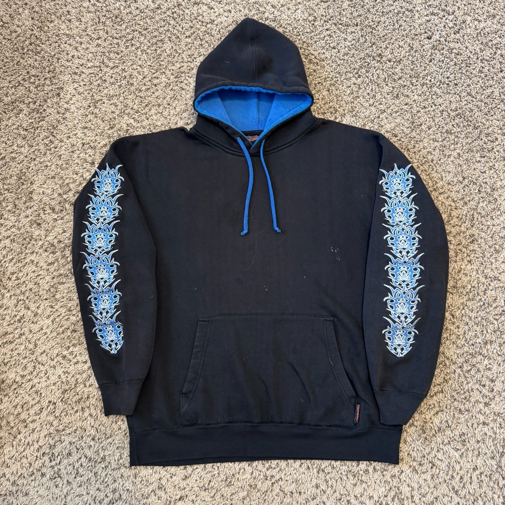 Vintage Y2K Sapphire Lounge Hoodie XL Mens JNCO Style Grunge Flames Pullover