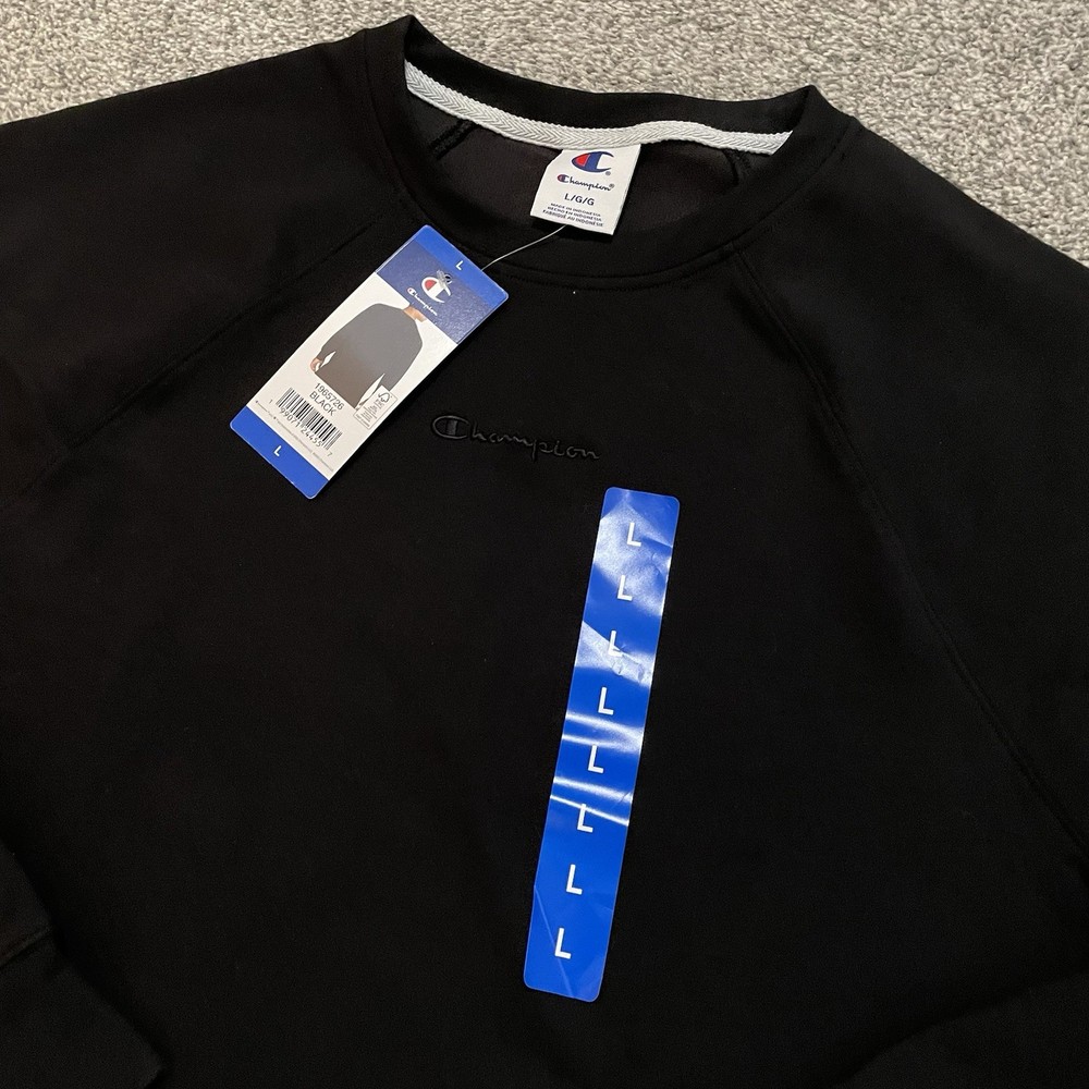 Champion Men’s Crewneck Sweatshirt NWT Size Large Black Chest And Arm Logo