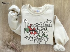 Christmas Santa Sleigh Reindeer Sweatshirt Holiday Winter Apparel