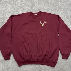 Vtg HANES Men’s XL Sweatshirt Big Buck Deer Embroidery Graphic Crewneck Maroon