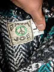 Baja Joe Woven Jerga Blue/White Black Pullover Hoodie Sweatshirt Size S