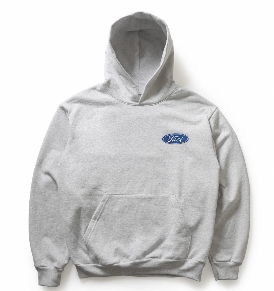 FUCT Extra Large Ford Oval Parody Embroidered Logo Pullover Hoodie Gray XL Grey