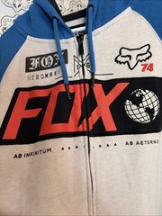 Fox Racing Full Zip Hoodie Size Medium Blue White Long sleeve Color block Y2K
