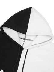 Niepce Men’s Black White Split Color Block Hoodie Japanese Tokyo Kanji Pullover