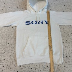 Vintage 1980s Sony Champion Hoodie Size Small White Blue Drawstring