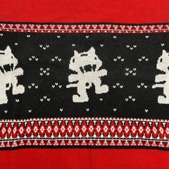 MONSTERCAT Records Holiday Intarsia Pullover Sweater Men’s Sz S Deep Red/Black