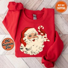 Retro Santa Sweatshirt Vintage Christmas Holiday Apparel Top