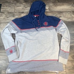 Spiderman Hoodie Youth XL Gray Blue Red Henley Sweatshirt Marvel Comics Mask