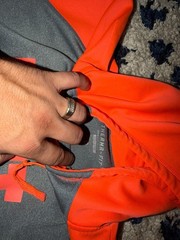 Nike Therma-Fit Just Do It Hoodie Grey Neon Orange Thumb Holes