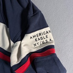 American Eagle Mens Colorblock Stripe Hoodie Navy Blue White Red Size Large