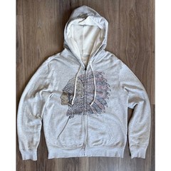 Denim & Supply Ralph Lauren VTG Gray Chief Headdress Graphic Full Zip Hoodie LG