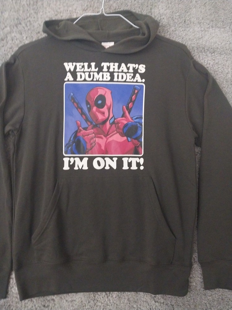 Deadpool “Well That’s A Dumb Idea” Mens XS Graphic Print Pullover Hoodie -Pocket