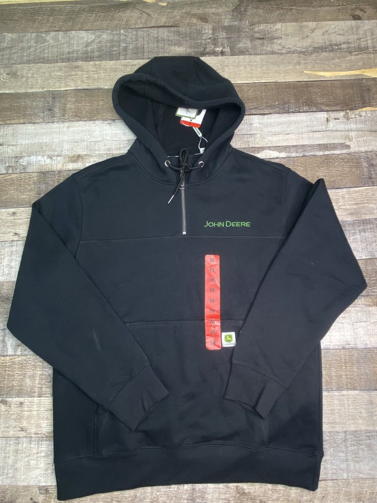 NEW John Deere Large Mens M Logo 1/4 Zip Heavyweight Hoodie Sweatshirt Black