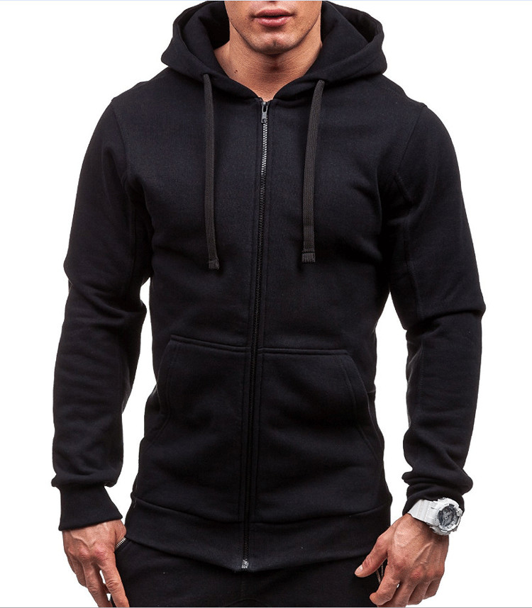 Spring and Autumn Men’s Solid Color Casual Zip Hooded Sweater Jacket Cardigan