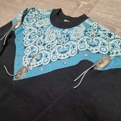 Vintage 80s Western Bandana Concho Sweatshirt Medium USA Black Turquoise Cowgirl