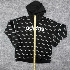 Adidas Black Hoodie Sweatshirt With White Logo Kangaroo Pocket & Drawstring Hood