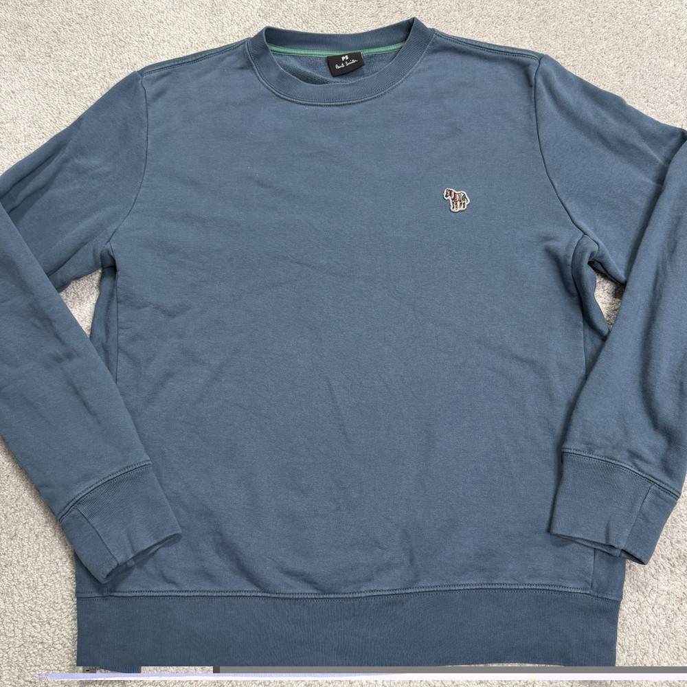 PS Paul Smith Sweatshirt Mens Large Blue Zebra Logo 100% Cotton Crewneck