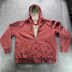 L.L. Bean Katahdin Iron Works Hoodie Mens LT Red Sherpa Lined Full Zip Fleece