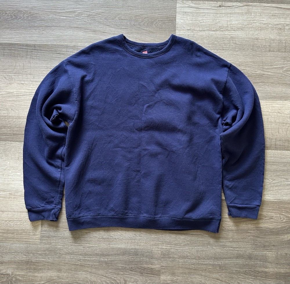 Hanes Premium Navy Blue Crewneck Sweatshirt Blank Fleece Pullover Men’s L