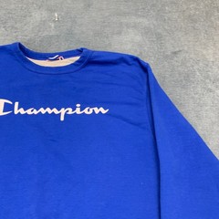 Champion Sweatshirt Mens Large Royal Blue Graphic Logo Knit Cotton Athletic Wear