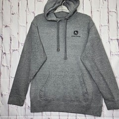 John Deere Mens Heather Gray Pullover Hoodie Graphic Sweatshirt Size Medium