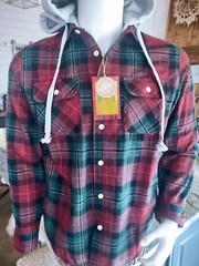 Free Planet NWT Deep Red Plaid Mens Flannel Hood Shirt Hoodie MED Brand New