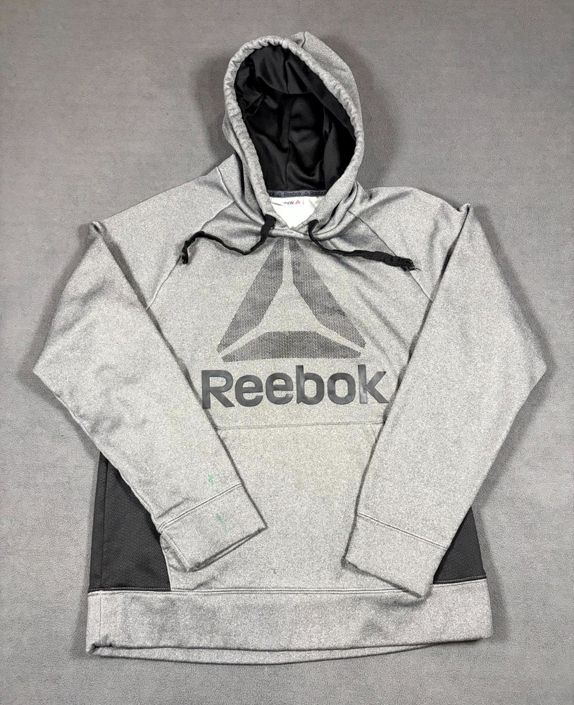 Reebok Hoodie Men Medium Gray Fleece Lined Raglan Sleeve Gym Training Athleisure