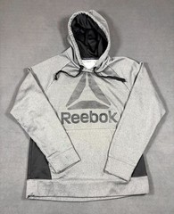 Reebok Hoodie Men Medium Gray Fleece Lined Raglan Sleeve Gym Training Athleisure