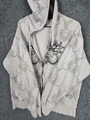 Vintage Sapphire Lounge Hoodie Men’s Large Full Zip AOP Guitar Punk Skate Grunge