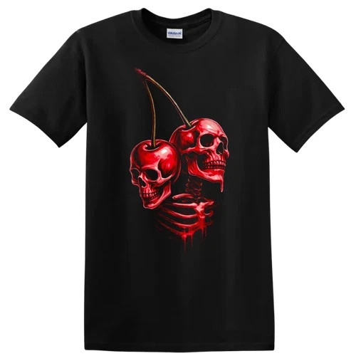 Skull Cherry Skeleton Graphic T Shirt Creepy Halloween Tee Art Design