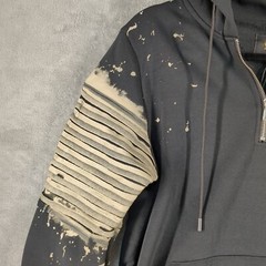NWT $69 TAILORED REC Apocalypse Fleece Hoodie SMALL Pleated Sleeve Hand painted