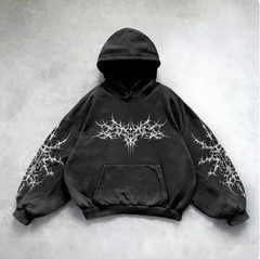 Men Vintage Washed Hoodie Streetwear Graphic Pullover Sweatshirt Oversized Fashi
