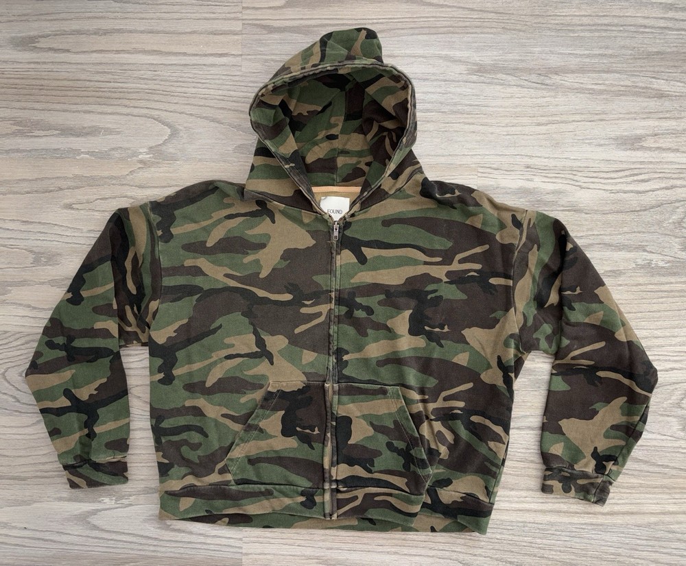 FOUND Washed Camouflage Zip Hoodie Woodland Camo Mens (L) Streetwear Designer