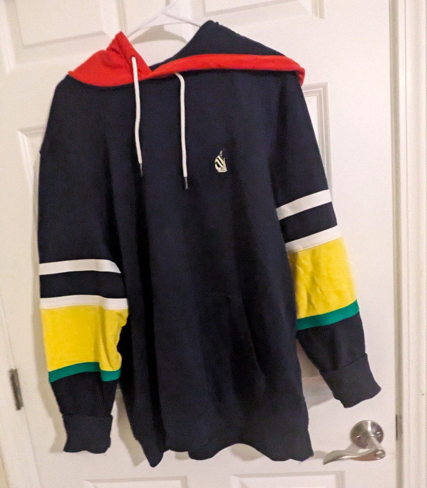 Nautica Men’s Navy/Red/Yellow/Green/White Colorblock Pullover Hoodie XL Reg Logo