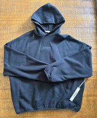 Fear of God ESSENTIALS Jet Black Modern Fit Fleece Hoodie Logo Patch