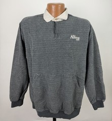 Vintage Pique Knit Sweatshirt Mens Medium Charcoal Gray Polo Collar 90s Pullover