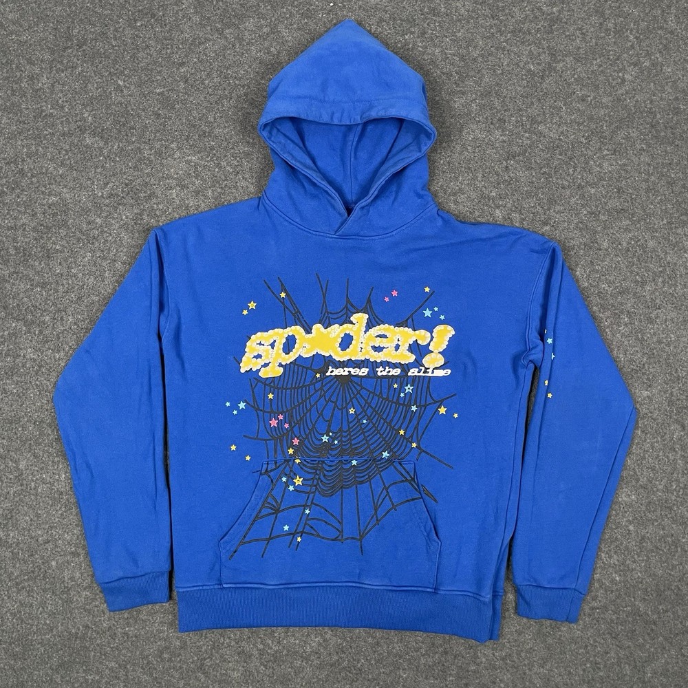 Sp5der TC Blue Web Hoodie Mens M Blue Young Thug Streetwear Hip Hop
