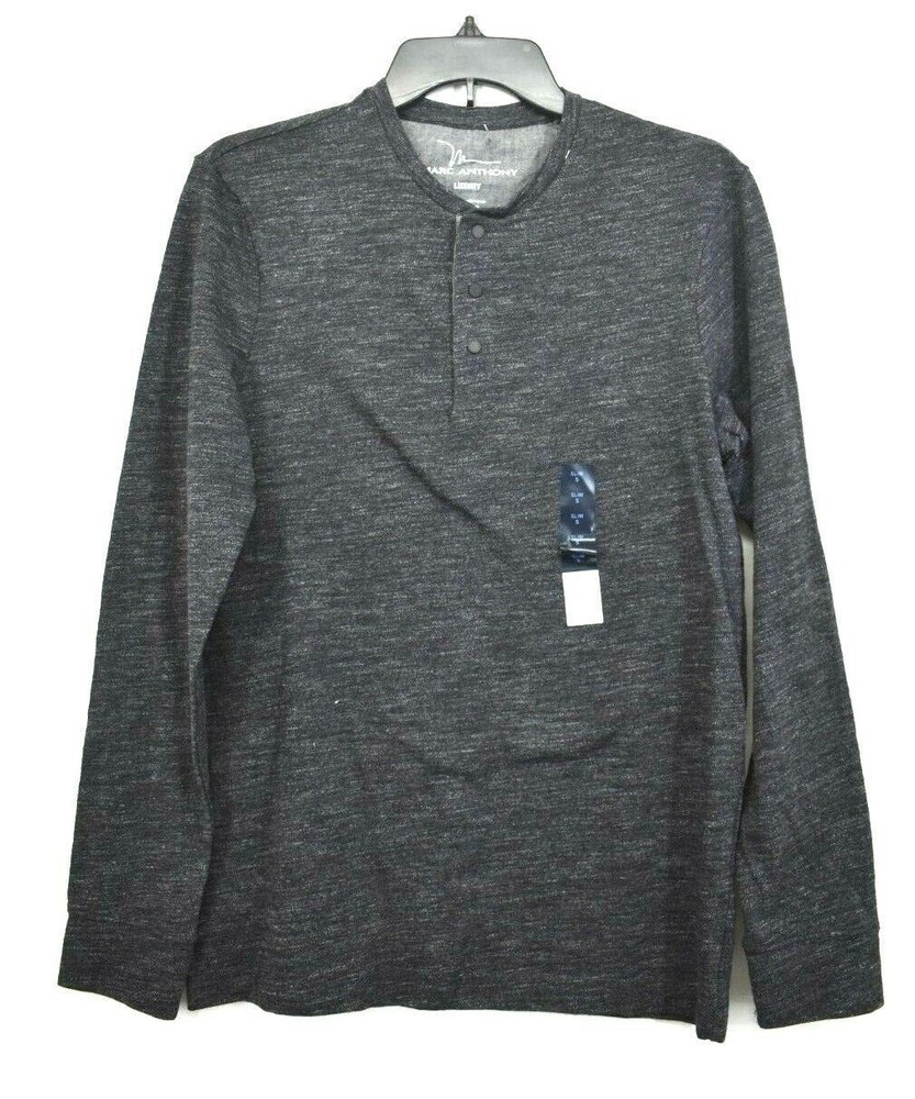 Marc Anthony Mens Heather Long Sleeve Snap Henley Neck Pullover Sweatshirt S