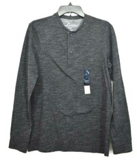 Marc Anthony Mens Heather Long Sleeve Snap Henley Neck Pullover Sweatshirt S