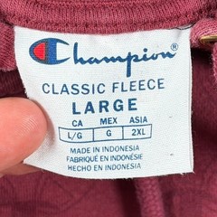 Champion Hoodie Mens Large Maroon Monogram Classic Fleece Leather Stripe