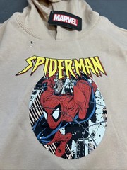 NWT Marvel Spiderman Comic Page Graphic Print Tan Hoodie Size Large New