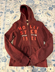 Hollister Burgundy Fleece Full Zip Hoodie M Hooded Embroidered Logo