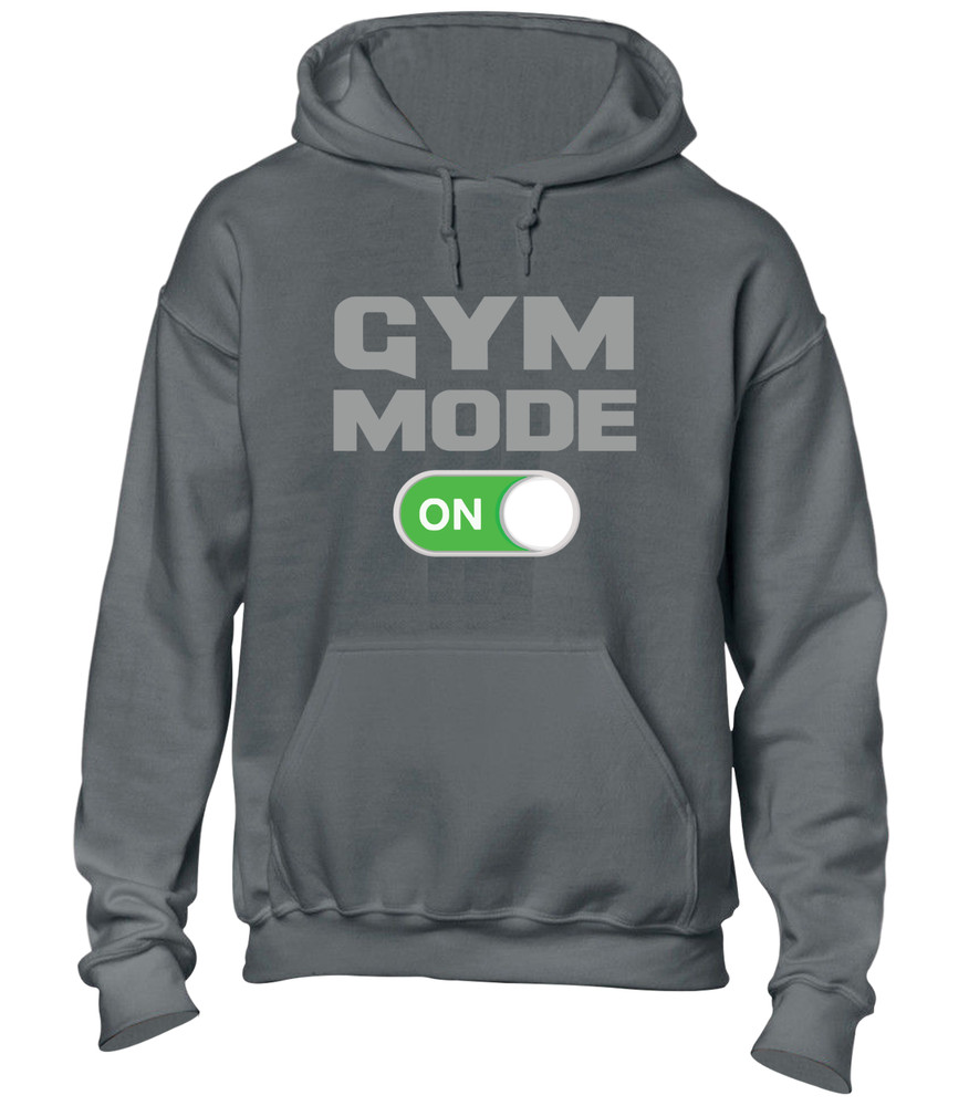 GYM MODE ON HOODY HOODIE TRAINING TOP BODYBUILDING FITNESS WEIGHTS