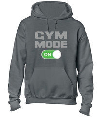 GYM MODE ON HOODY HOODIE TRAINING TOP BODYBUILDING FITNESS WEIGHTS